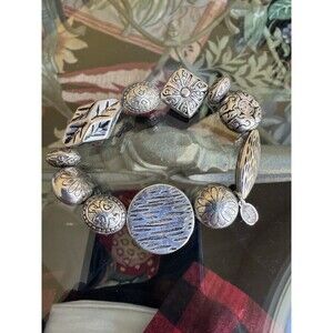 Cookie Lee Antiqued Silver Tone Mixed Bead Stretch Bracelet Boho Statement